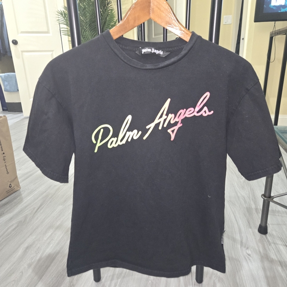 Palm Angels Black Tee with Neon Logo - Picture 2 of 4